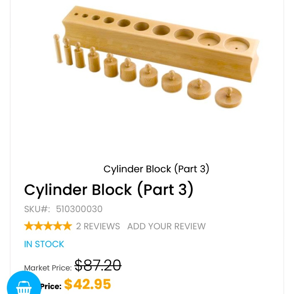 Montessori learning toy cylinder block #3 diameter and height